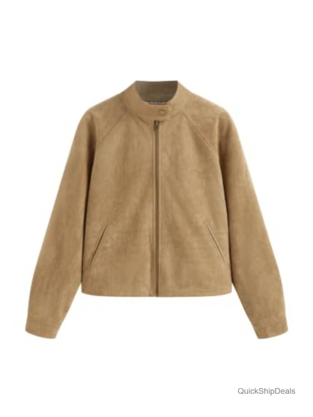 Faux Suede Cropped Zip Up Bomber Jacket